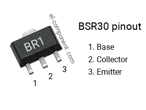Pinout of the BSR30 smd sot-89 transistor, smd marking code BR1
