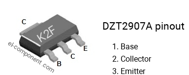 Diagrama de pines del DZT2907A smd sot-223 , smd marking code K2F