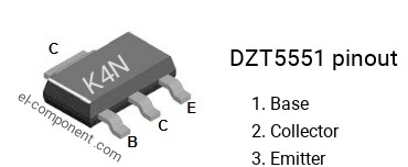 Pinbelegung des DZT5551 smd sot-223 , smd marking code K4N