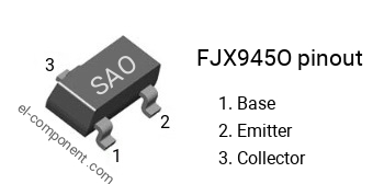 Pinout of the FJX945O smd sot-323 transistor, smd marking code SAO