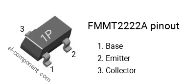 Diagrama de pines del FMMT2222A smd sot-23 , smd marking code 1P