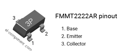 Brochage du FMMT2222AR smd sot-23 , smd marking code 3P