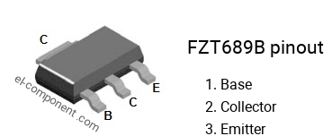 Pinout of the FZT689B smd sot-223 transistor