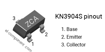 Diagrama de pines del KN3904S smd sot-23 , smd marking code ZCA