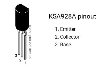 Pinout of the KSA928A transistor, smd marking code A928A