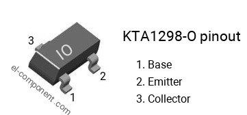 Pinout of the KTA1298-O smd sot-23 transistor, smd marking code IO