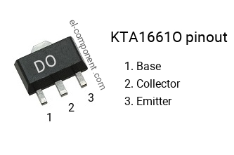 Pinout of the KTA1661O smd sot-89 transistor, smd marking code DO