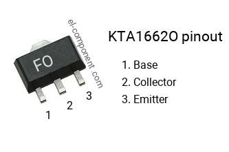 Pinout of the KTA1662O smd sot-89 transistor, smd marking code FO