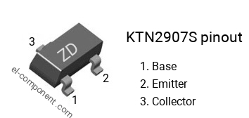 Pinout of the KTN2907S smd sot-23 transistor, smd marking code ZD