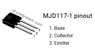 Pinout of the MJD117-1 transistor, smd marking code J117