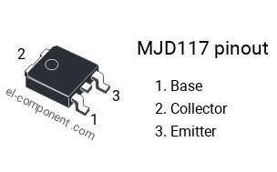 Diagrama de pines del MJD117 , smd marking code J117