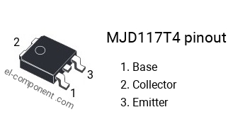 Diagrama de pines del MJD117T4 , smd marking code J117