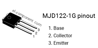 Pinout of the MJD122-1G transistor, smd marking code J122G