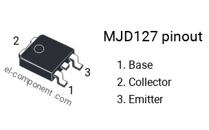 Diagrama de pines del MJD127 , smd marking code J127