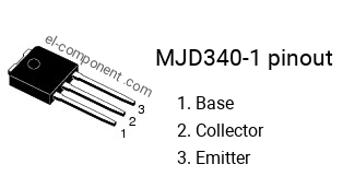 Pinout of the MJD340-1 transistor, smd marking code J340