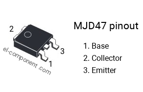 Diagrama de pines del MJD47 , smd marking code J47