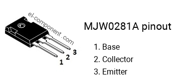 Pinout of the MJW0281A transistor