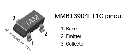 Diagrama de pines del MMBT3904LT1G smd sot-23 , smd marking code 1AM