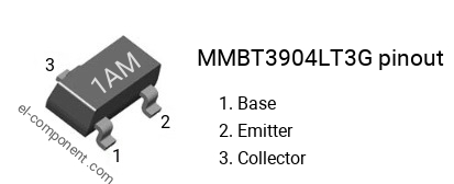 Diagrama de pines del MMBT3904LT3G smd sot-23 , smd marking code 1AM