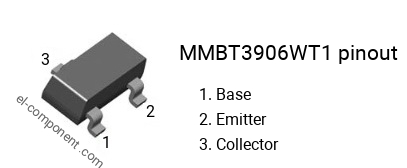 Pinout of the MMBT3906WT1 smd sot-323 transistor