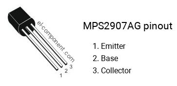 Pinout of the MPS2907AG transistor, marking MPS 2907AG