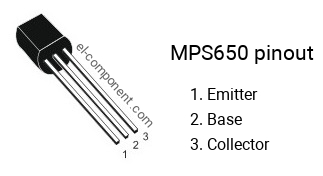 Pinout of the MPS650 transistor, marking MPS 650