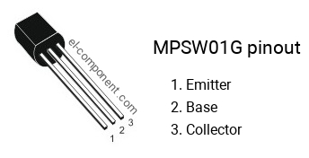 Pinout of the MPSW01G transistor, marking MPS W01G