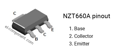Pinout of the NZT660A smd sot-223 transistor