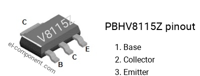 Pinout of the PBHV8115Z smd sot-223 transistor, smd marking code V8115Z