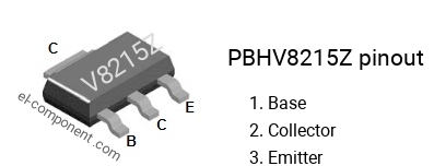 Pinout of the PBHV8215Z smd sot-223 transistor, smd marking code V8215Z