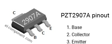 Diagrama de pines del PZT2907A smd sot-223 , smd marking code 2907A
