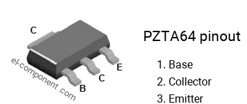 Diagrama de pines del PZTA64 smd sot-223 