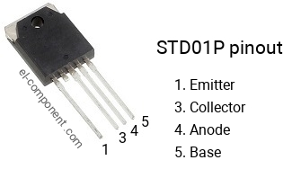 Pinout of the STD01P transistor