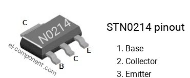 Pinout of the STN0214 smd sot-223 transistor, smd marking code N0214