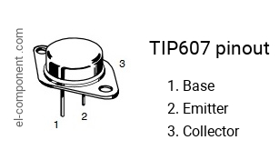 Pinout of the TIP607 transistor