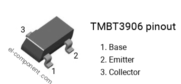 Pinout of the TMBT3906 smd sot-23 transistor