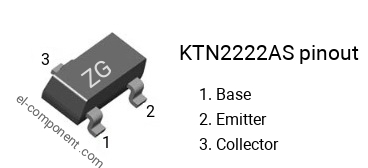 Pinout of the KTN2222AS smd sot-23 transistor, smd marking code ZG